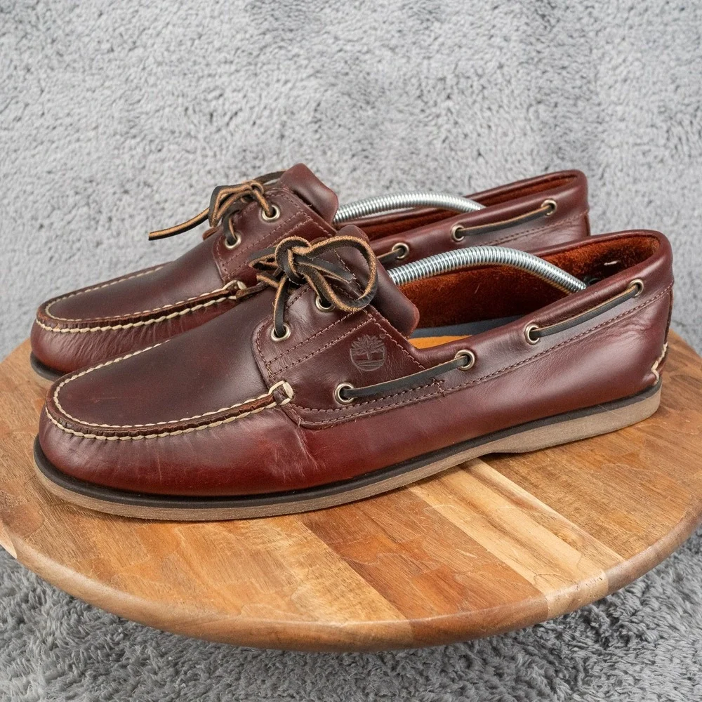 Timberland Men's 2-Eye Handsewn Boat Burgundy Leather Loafers Size 13